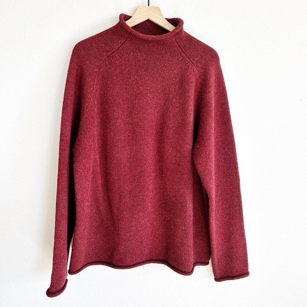 NWT J Crew Oarsman Sweater L Maroon 100% Lambswool Thick High Neck 61264